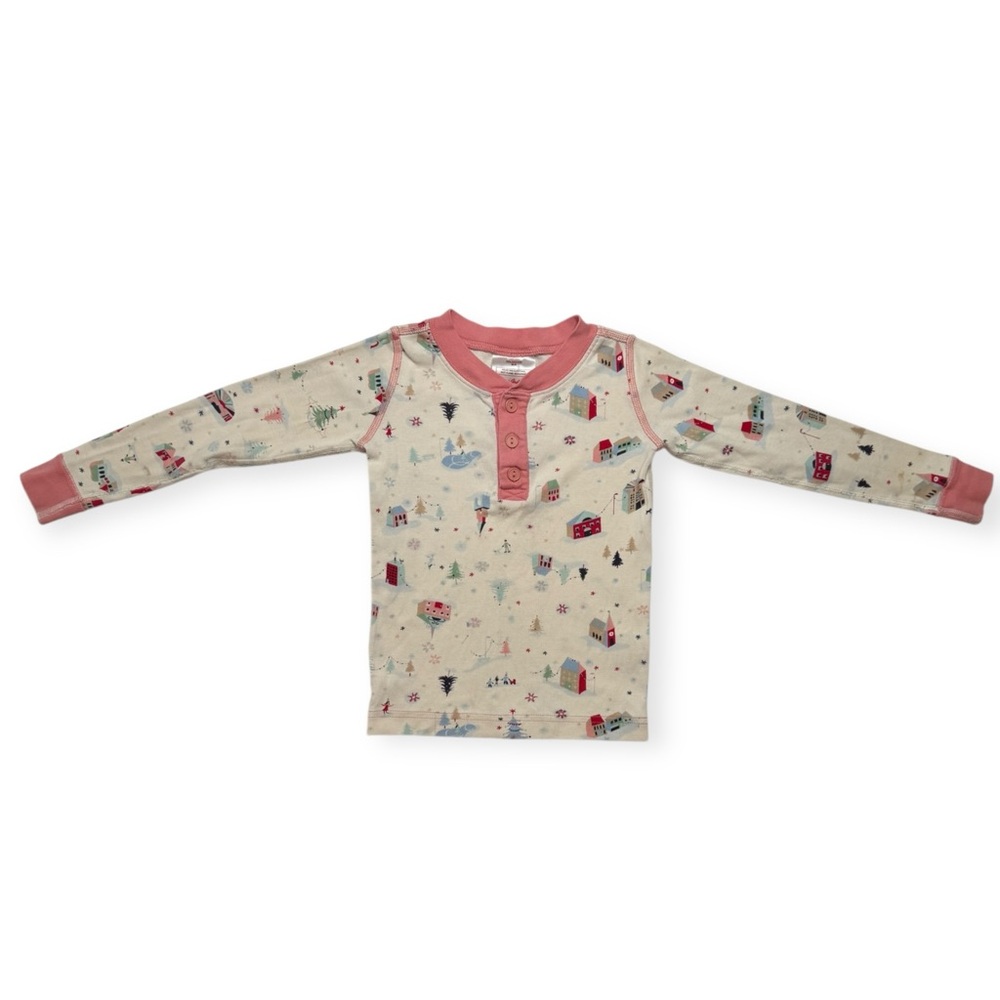 Hanna Andersson Cream and Pink Winter Kids Pajama Top Size 4